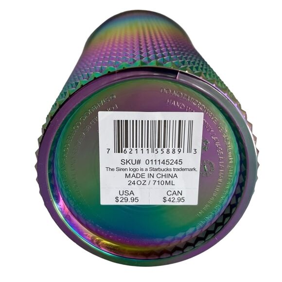 NWT Starbucks OIL SLICK Cold Cup Venti BLACK BLING Tumbler Rainbow Studded 2023 - Picture 4 of 4